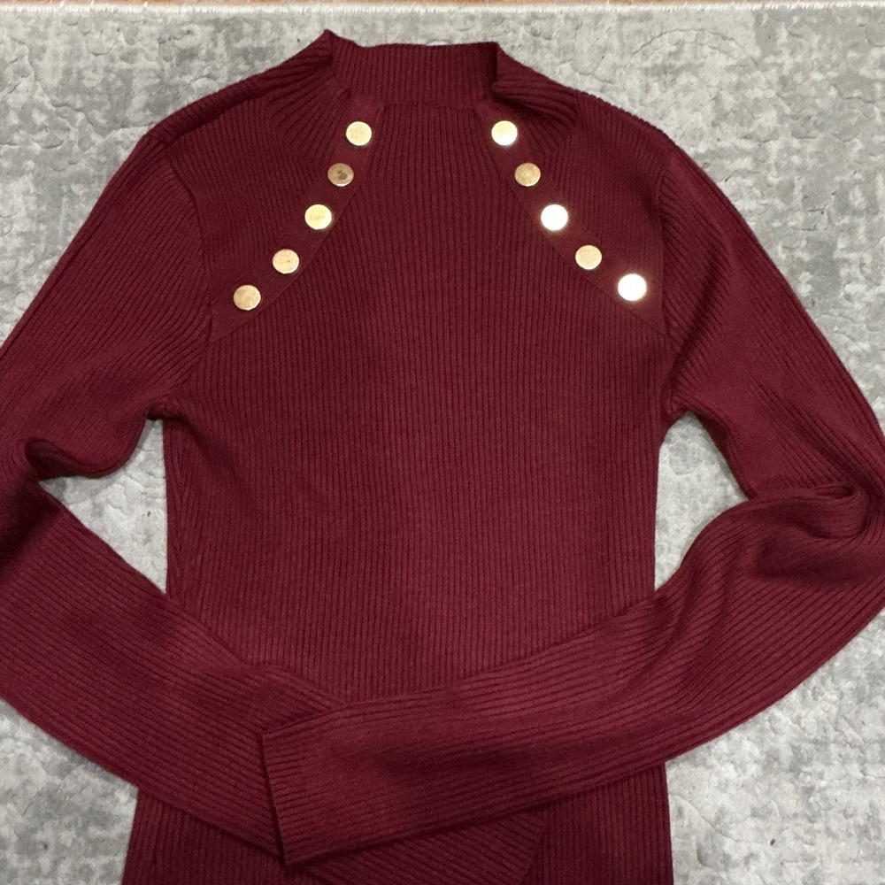 Fashion Nova Burgundy Sweater with Gold Accents